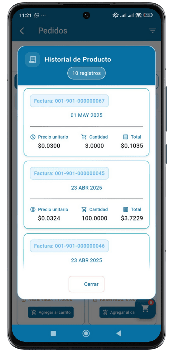 Historial de Producto