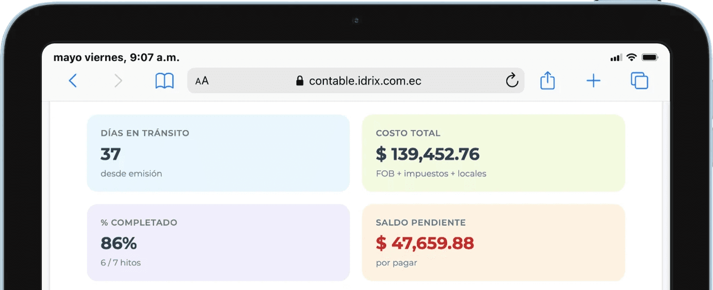 Métricas de importaciones con inteligencia artificial en iDrix ERP