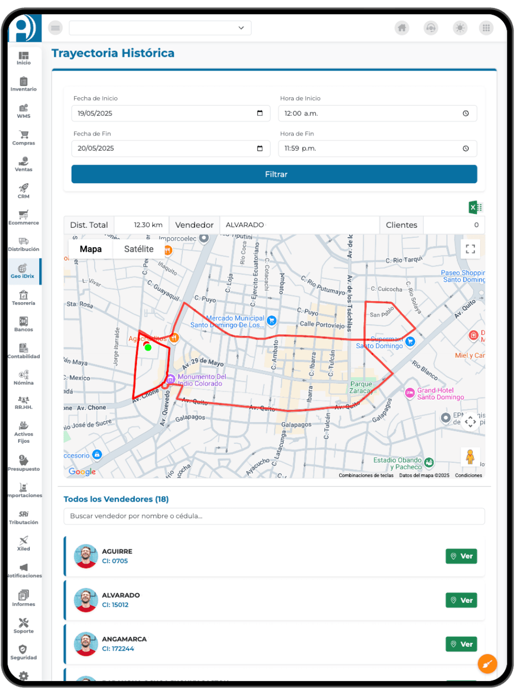 Historial de trayectorias de vendedores