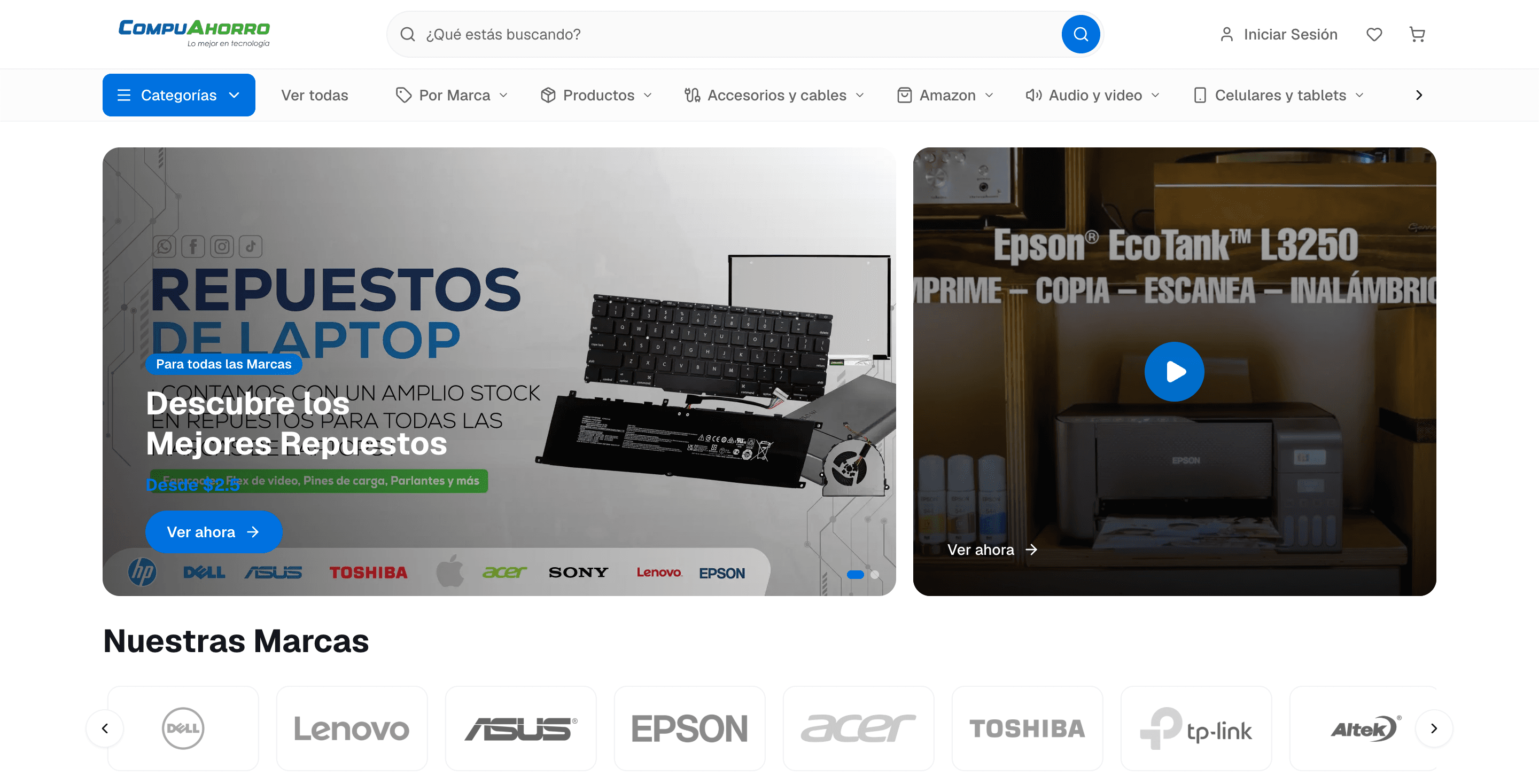 Ecommerce CompuAhorro desarrollado con iDrix con buscador principal, categorías, marcas y banners comerciales