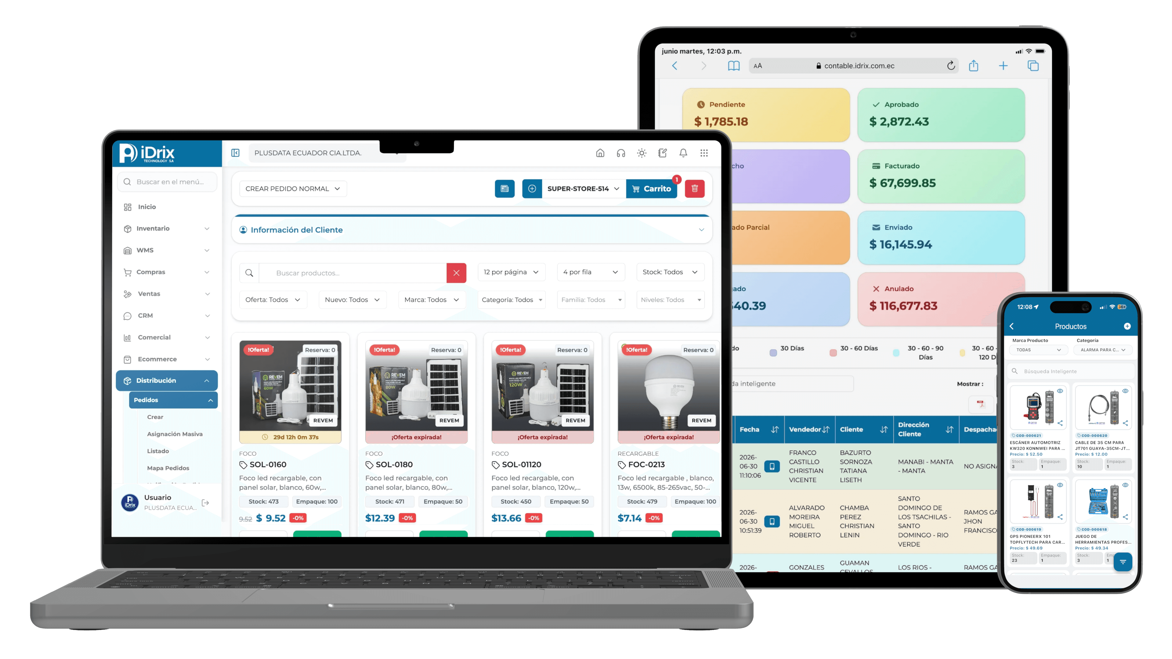 iDrix Distribución con pedidos, KPIs y productos en web, tablet y app móvil