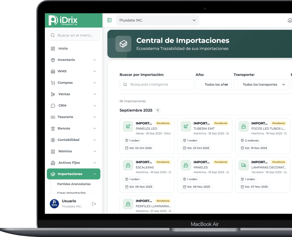 Central de importaciones en iDrix ERP para importadoras en Ecuador