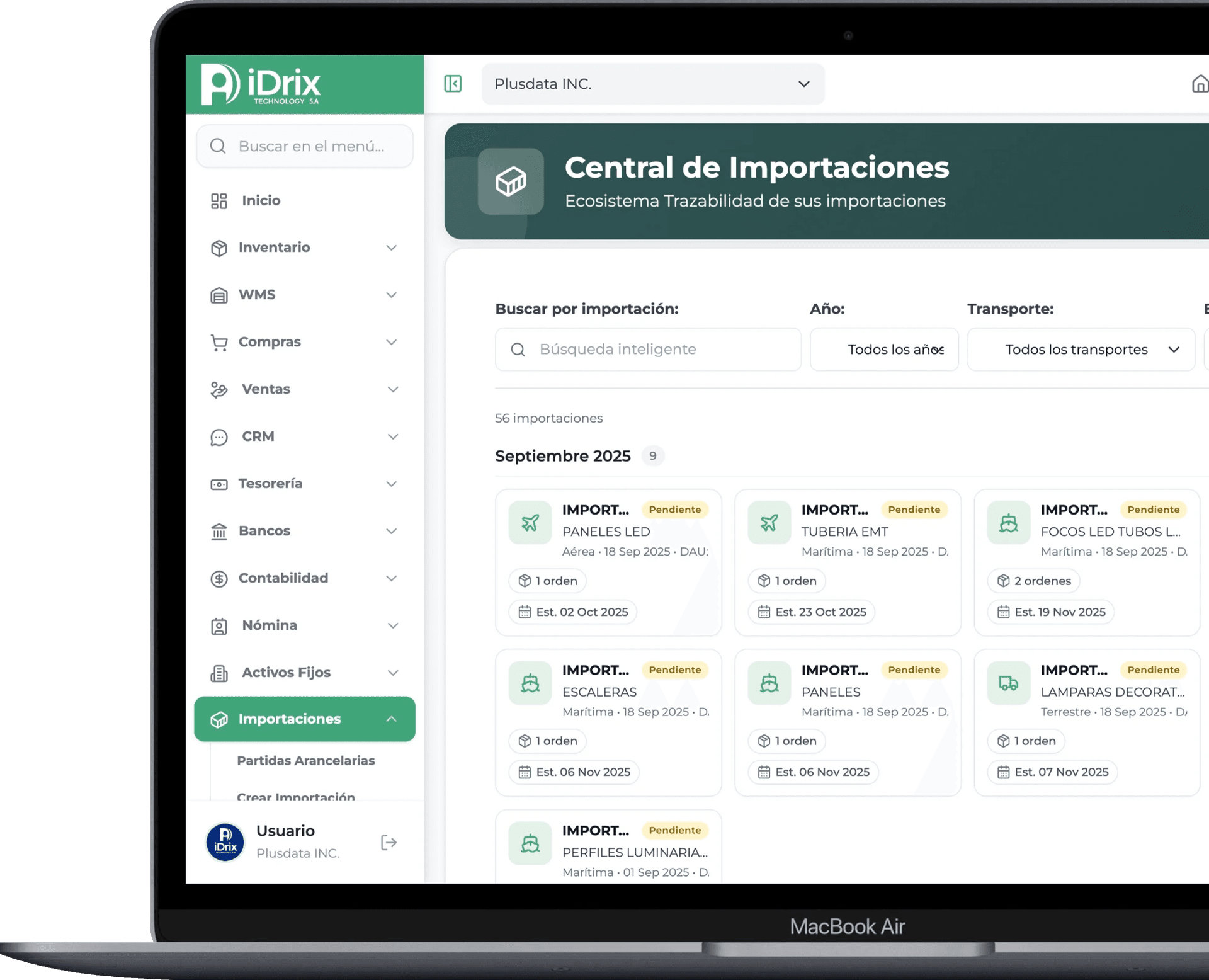 Central de importaciones en iDrix ERP para importadoras en Ecuador