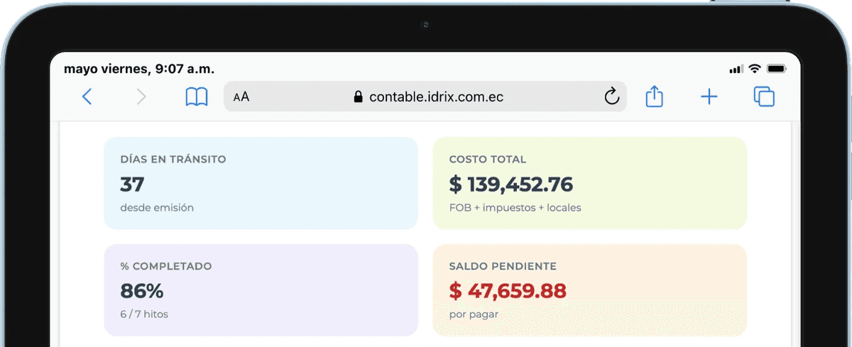Métricas de importaciones con inteligencia artificial en iDrix ERP